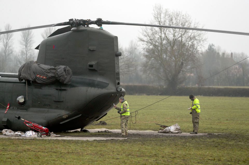 Specialist teams worked on the stranded heavy-lift helicopter