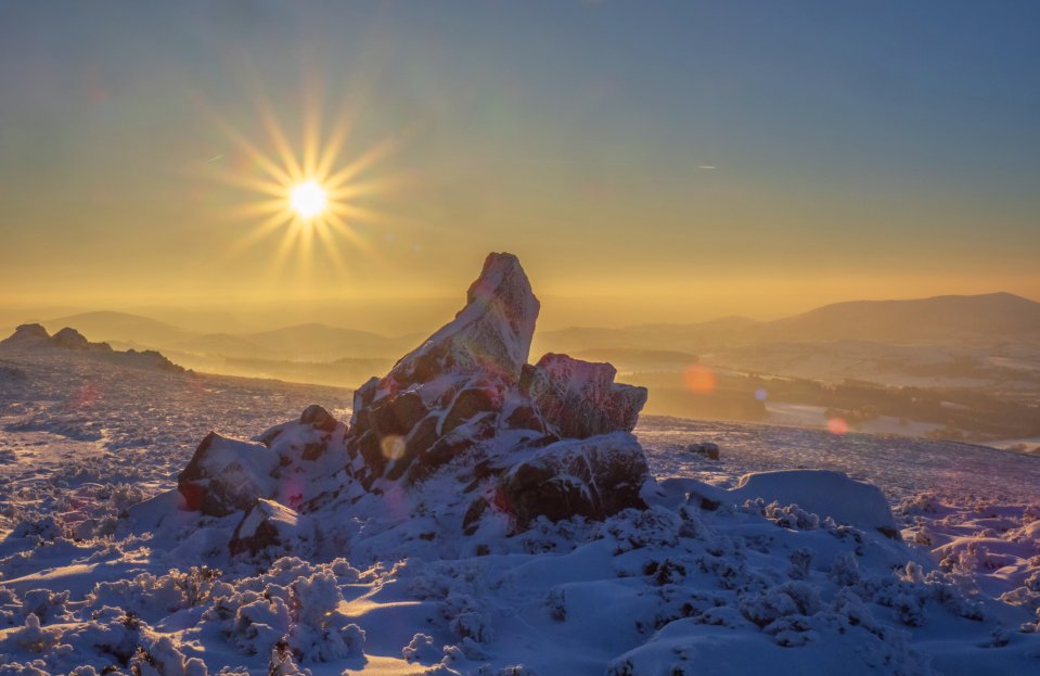 A glorious sunset in snowy conditions at Stiperstones, Shropshire