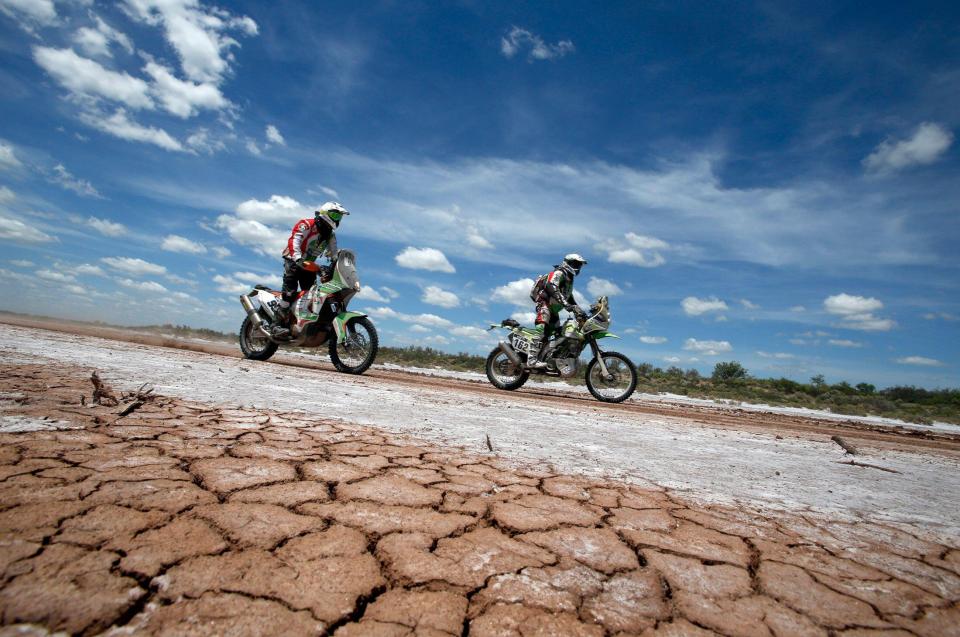 Cherpin (left) pictured competing in the 2015 Dakar Rally