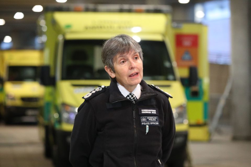 Cressida Dick speaks as police officers are loaned out to help drive ambulances