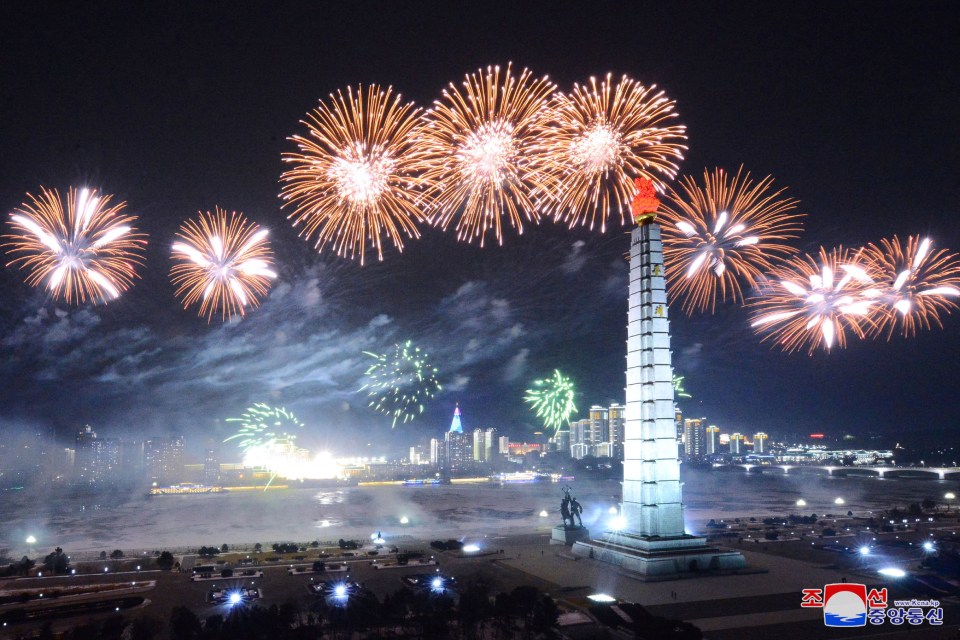 Fireworks lit up central Pyongyang