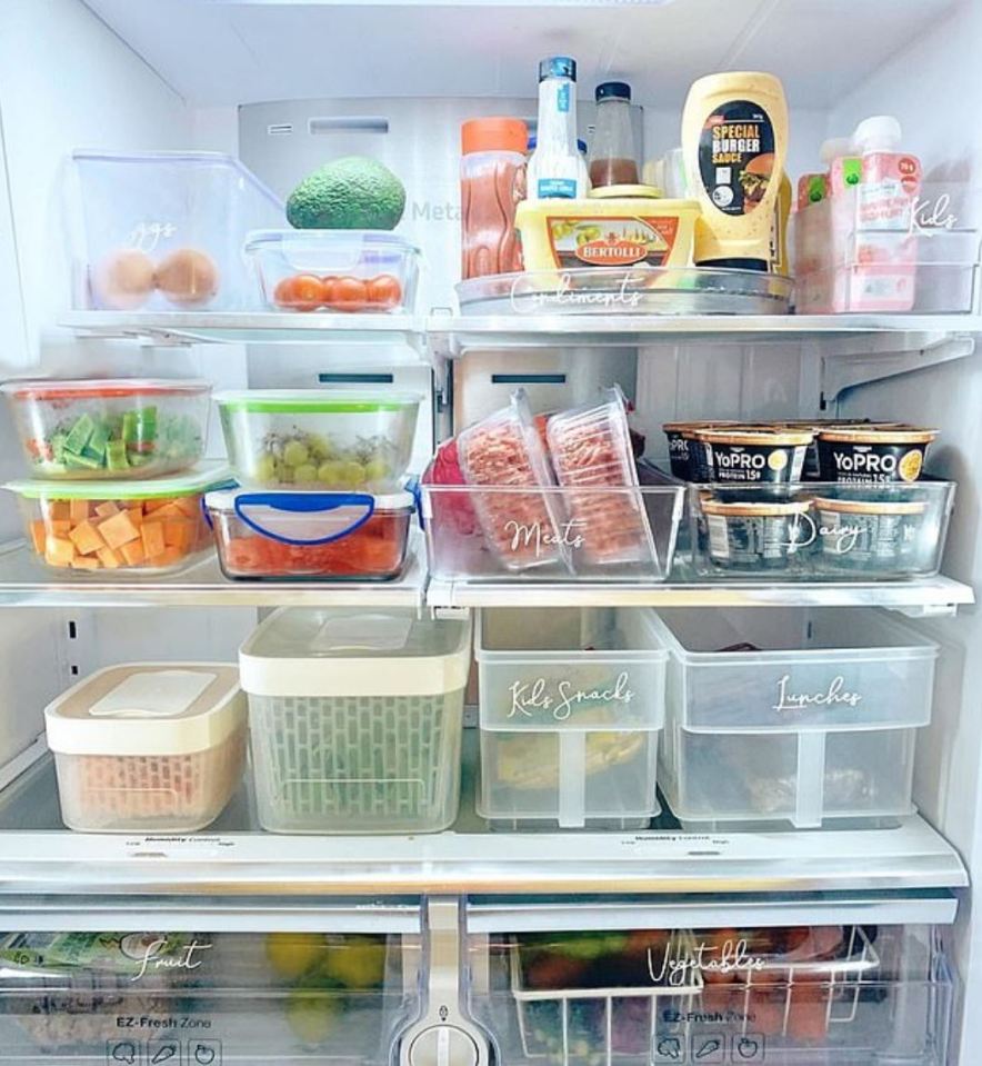 She keeps her veg, meat and dairy in plastic containers