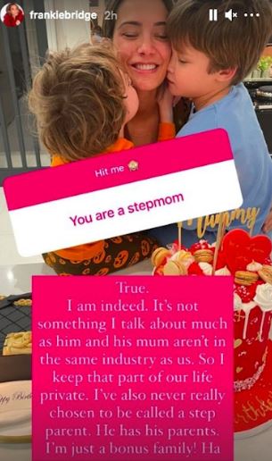 She opened up about being a stepmum on Instagram stories over the weekend