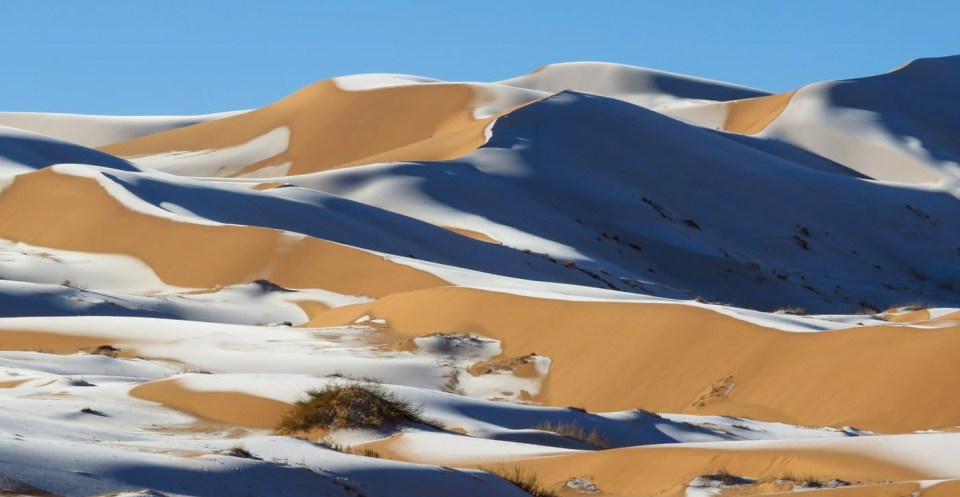 Snow in the Sahara Desert near Aïn Séfra in Algeria