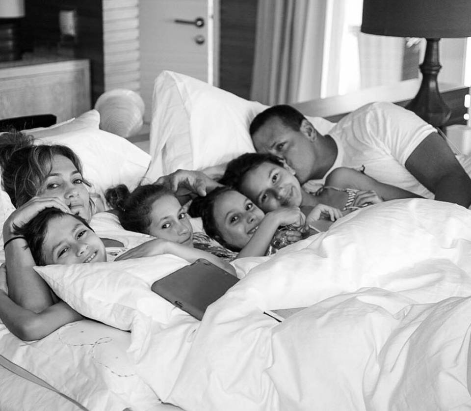 Jennifer Lopez with her twins Max and Emme, fiancé Alex Rodriguez and his two daughters