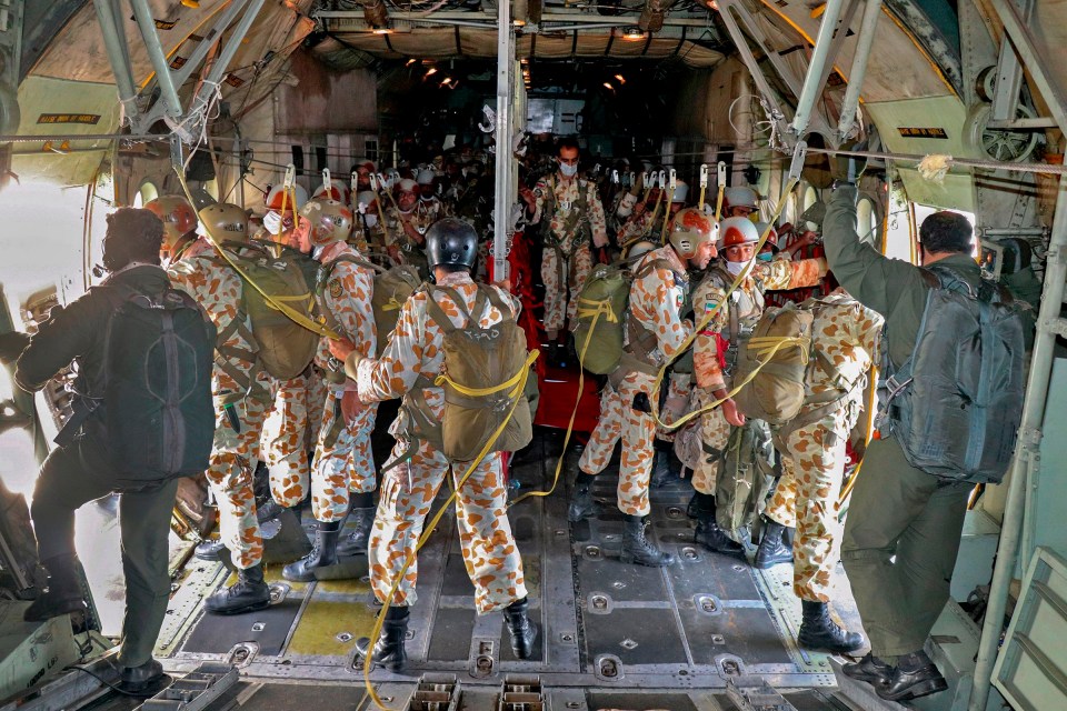 Iranian Army ground force soldiers pictured during a military drill in Makran, coast of Oman