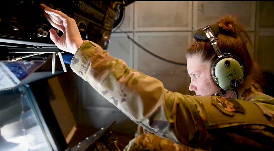 US air crews pictured refuelling the B-52 bomber over the Middle East