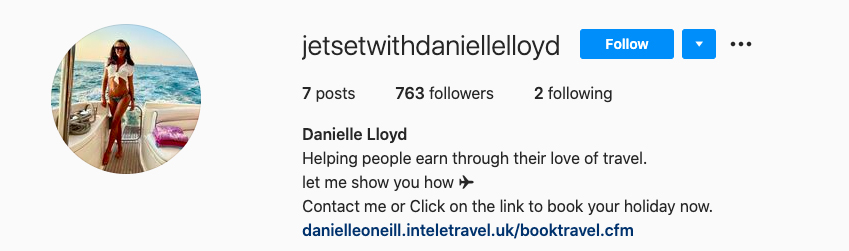 Danielle's account boasts 763 followers