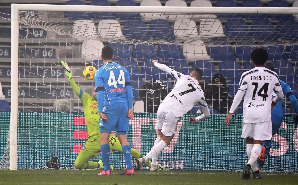 Cristiano Ronaldo fired past David Ospina to open the scoring in the Supercoppa Italiana