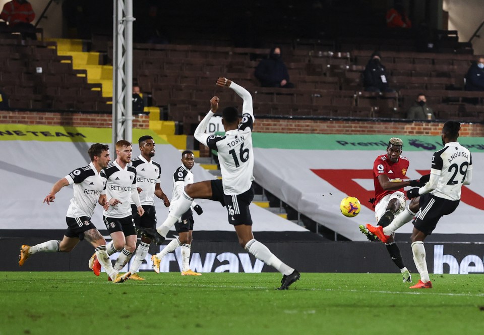 Paul Pogba cracks home his superb winner for Man Utd at Fulham