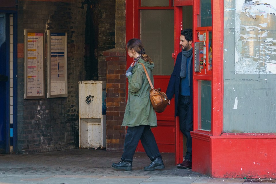 The actress exits the offices of a relationship counsellor with co-star Shazad Latif