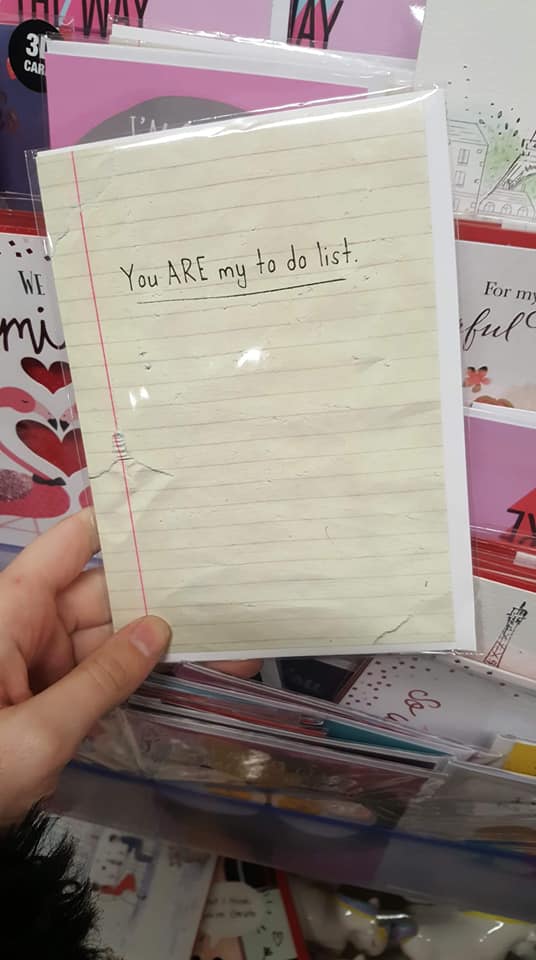 This naughty Poundland card makes a romantic pun out of a to-do list