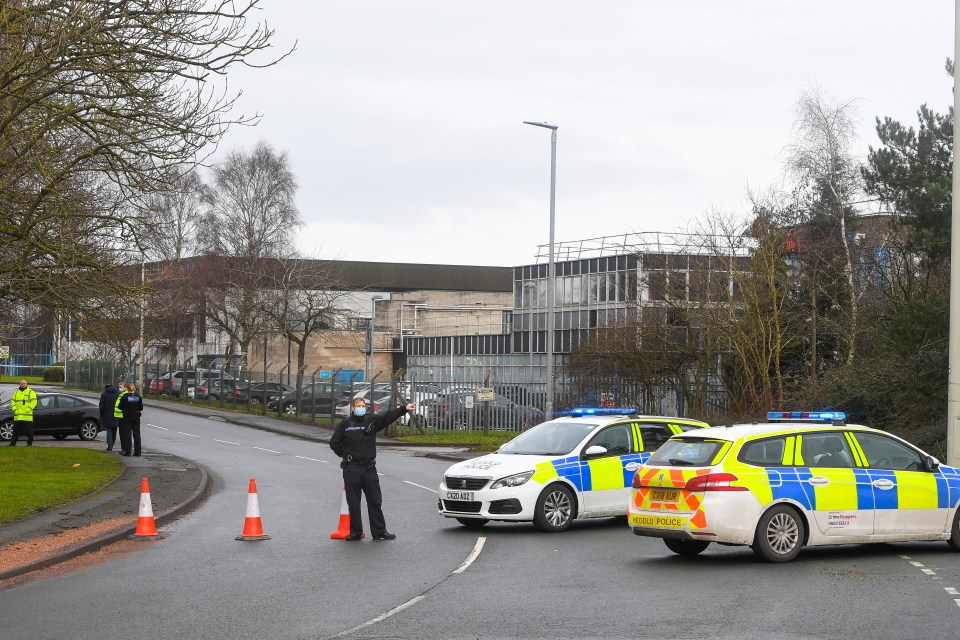 Cops have set up a cordon around the vaccine factory in Wrexham, North Wales