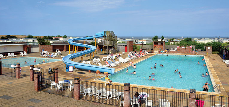 A 45-metre flume is the centrepiece of this outdoor pool at Broadland Sands