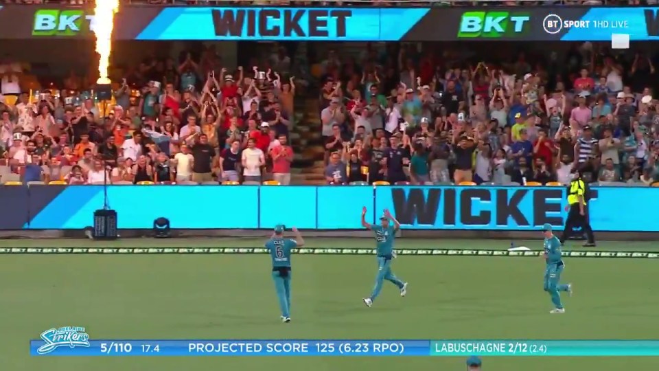 The crowd inside The Gabba celebrated the phenomenal piece of fielding wildly