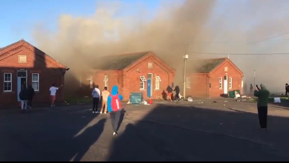 Smoke has been seen billowing from the former army barracks