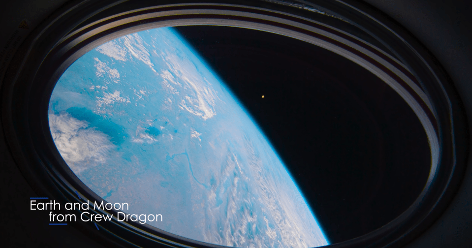 The Moon and Earth captured from the SpaceX Crew Dragon capsule