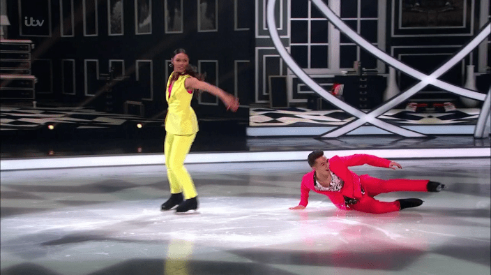 Joe stacked it on the ice but got up and carried on earning him respect from the judges 