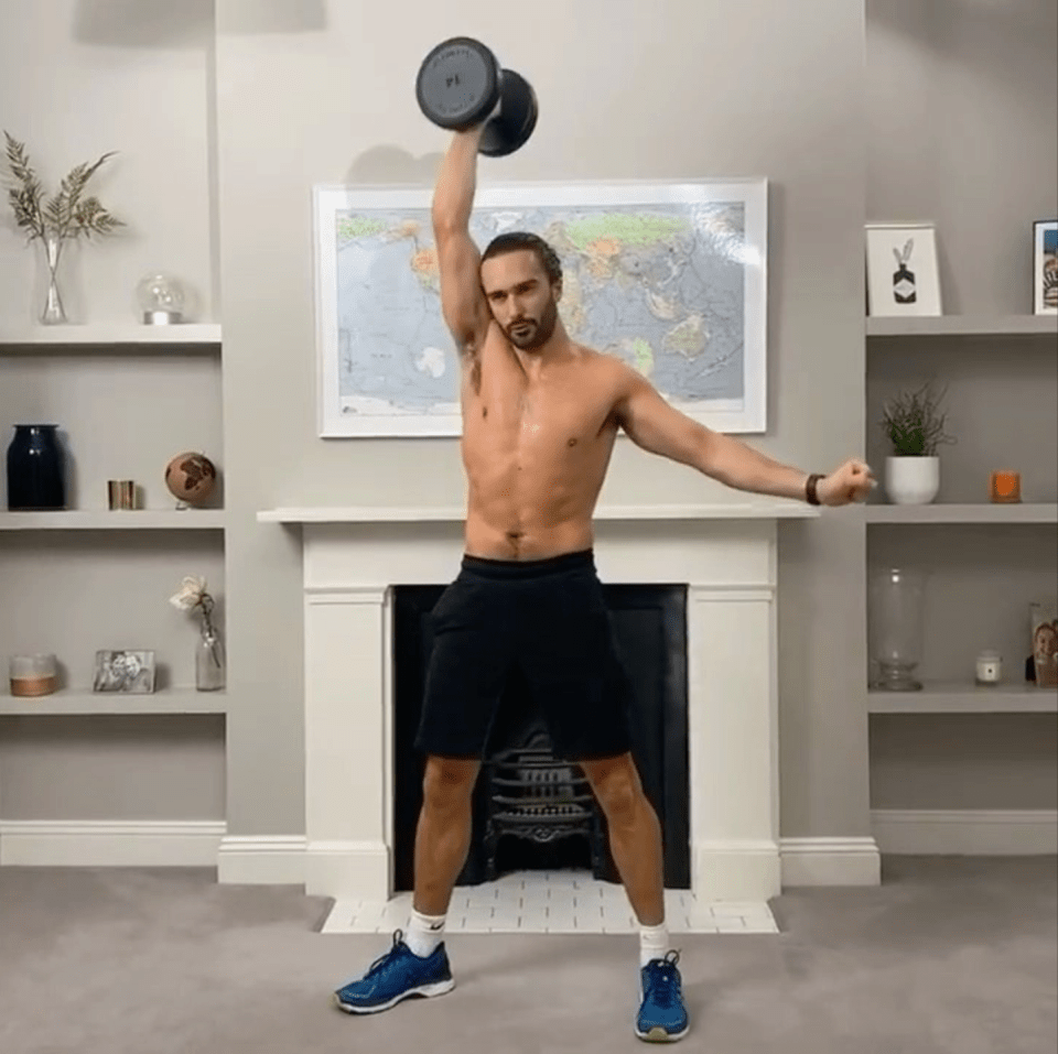 Before moving house, Joe did workouts from a small room with a fireplace