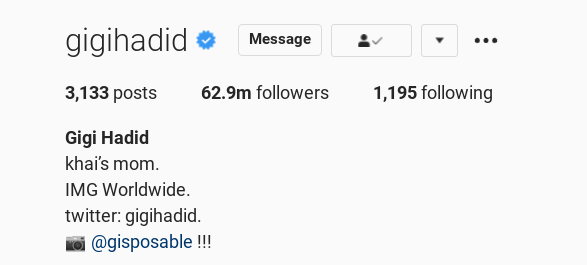 Gigi changed her Instagram bio to include the name