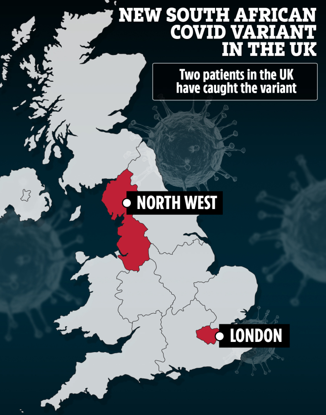 One person in London and another in the North West of England who have carried the South African variant are known to health chiefs 