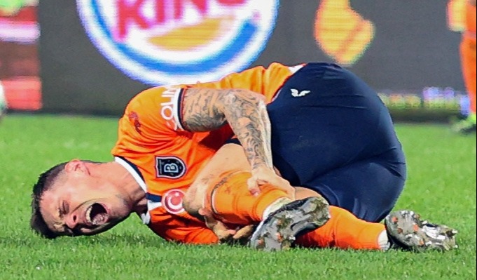 Martin Skrtel grabs out in pain after rupturing his Achilles playing for Istanbul Basaksehir