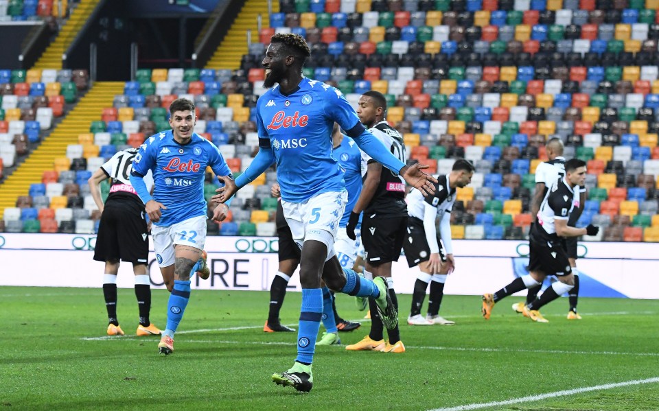 Tiemoue Bakayoko hit Naploli's winning goal in Sunday's 2-1 win at Udinese