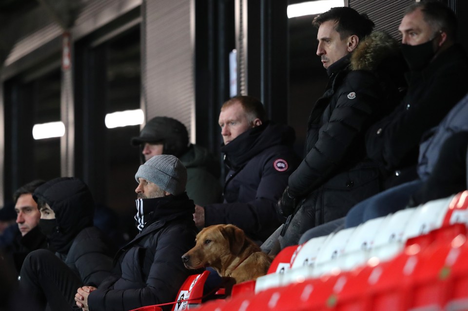 The Class of 92 watch Salford draw with Harrogate - with Ryan Giggs bringing his dog