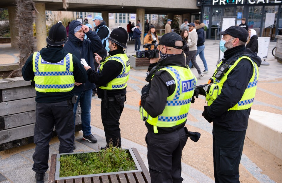 Police officers moved on the protesters in Bournemouth