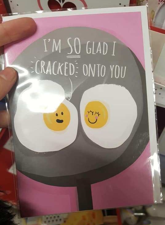 One cheeky Poundland card shows two loved-up fried eggs