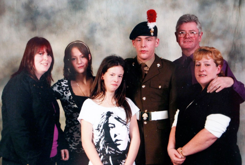 Left to right, wife Rebecca Rigby, sisters Sara McClure and Chelsea Rigby, Lee Rigby and his mother and stepfather Ian and Lyn Rigby