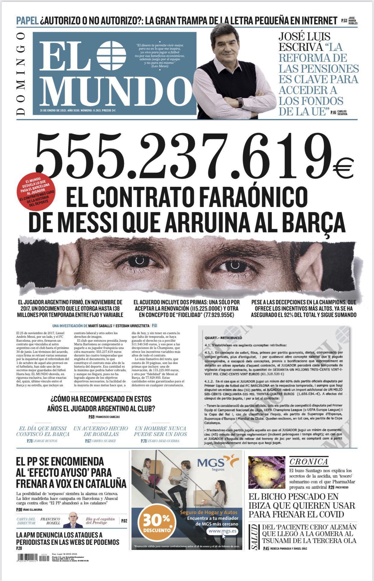 Spanish newspaper El Mundo revealed the details on their front page