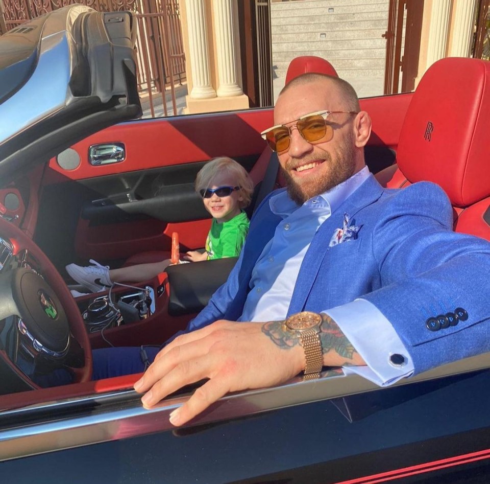 McGregor and son Conor Jr, 3, enjoyed a spin in the Rolls-Royce while away