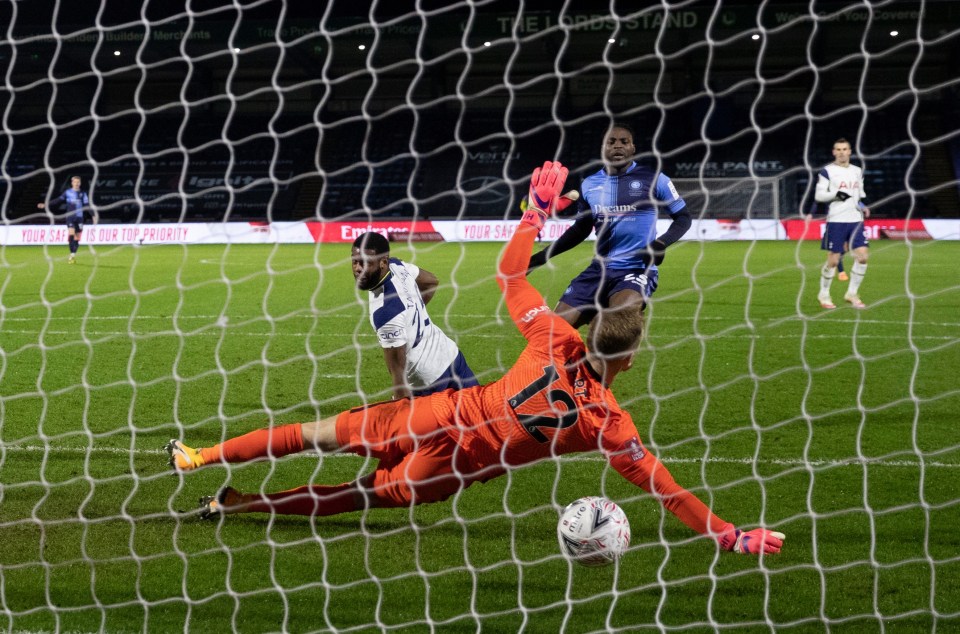 Fred Onyedinma fired Wycombe into a shock lead against Tottenham