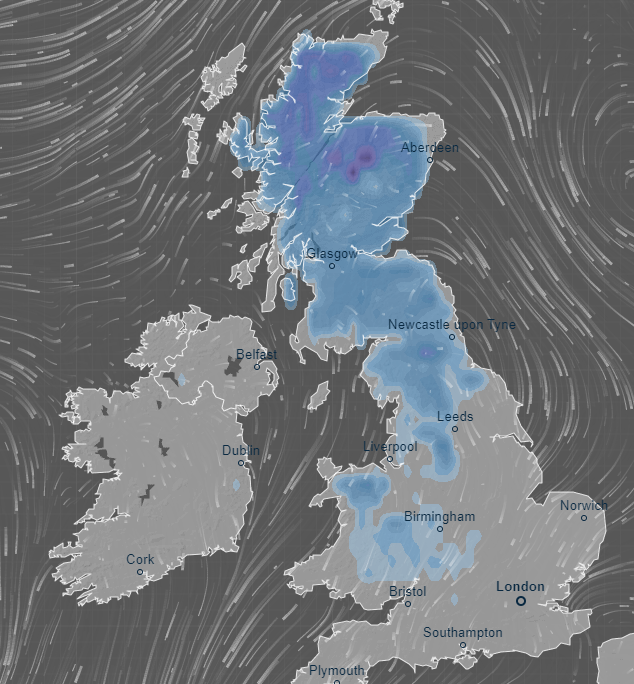 Snow is expected to cover a large swathe of the country this morning