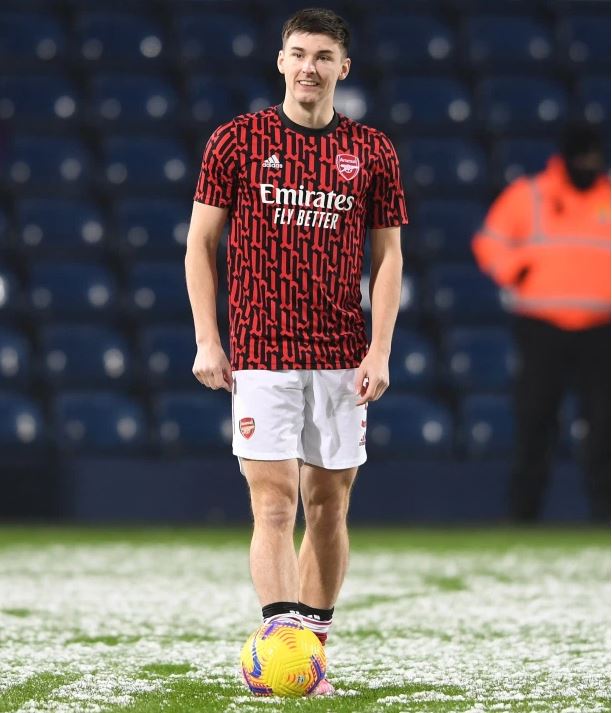 Arsenal superstar Kieran Tierney 'warmed up' for West Brom early in January with a similar short-sleeved offering in the snow