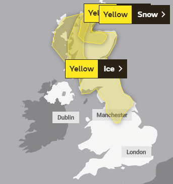 Snow and ice warnings are in place until tomorrow morning