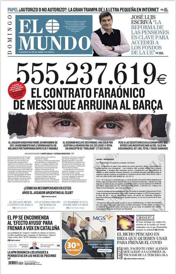 Messi's contract details were leaked in Spanish paper El Mundo on Sunday