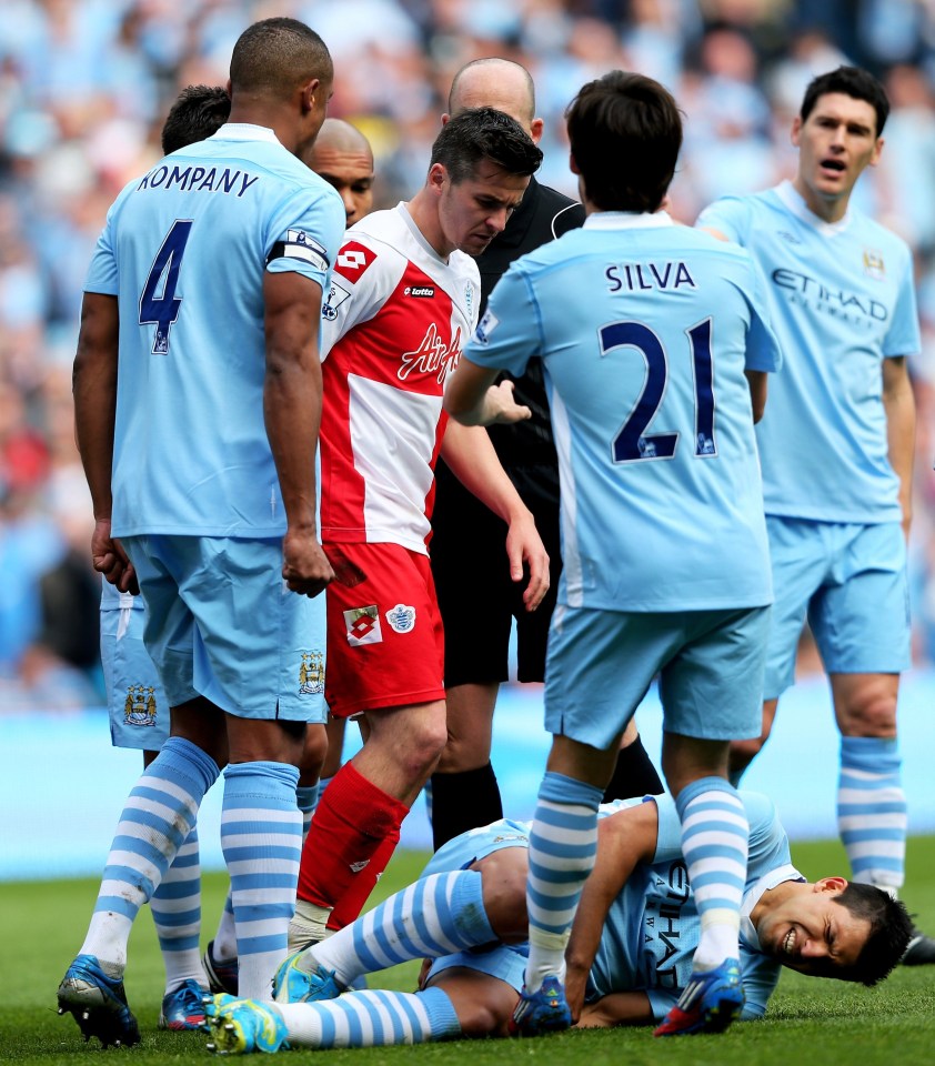 And Barton didn't leave the pitch quietly, kicking out at Sergio Aguero and scuffling with Vincent Kompany