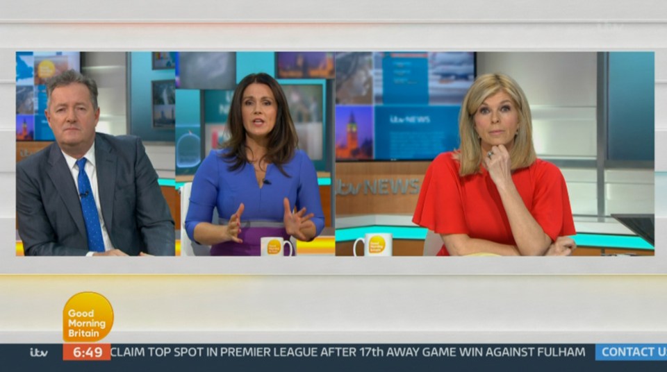 Kate with her GMB co-stars Piers Morgan and Susanna Reid