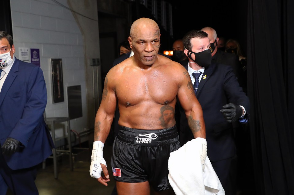 Mike Tyson after his comeback fight against Roy Jones Jr 