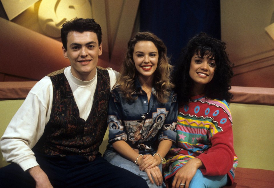 Pictured with with Kylie Minogue on Gimme 5 in 1993