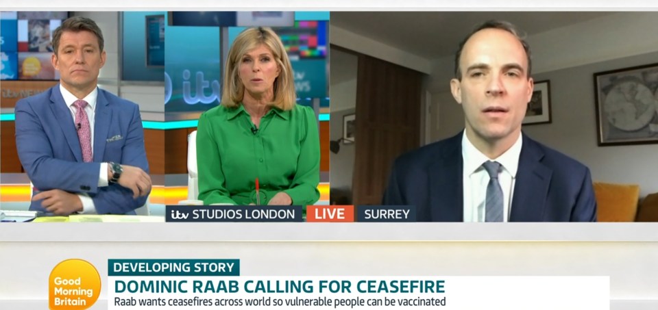 Kate Garraway and Dominic Raab clashed over quarantine hotels on today's Good Morning Britain