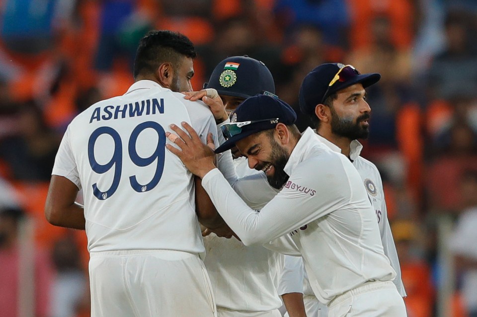 Indian stars Ravichandran Ashwin and Virat Kohli celebrate victory over England