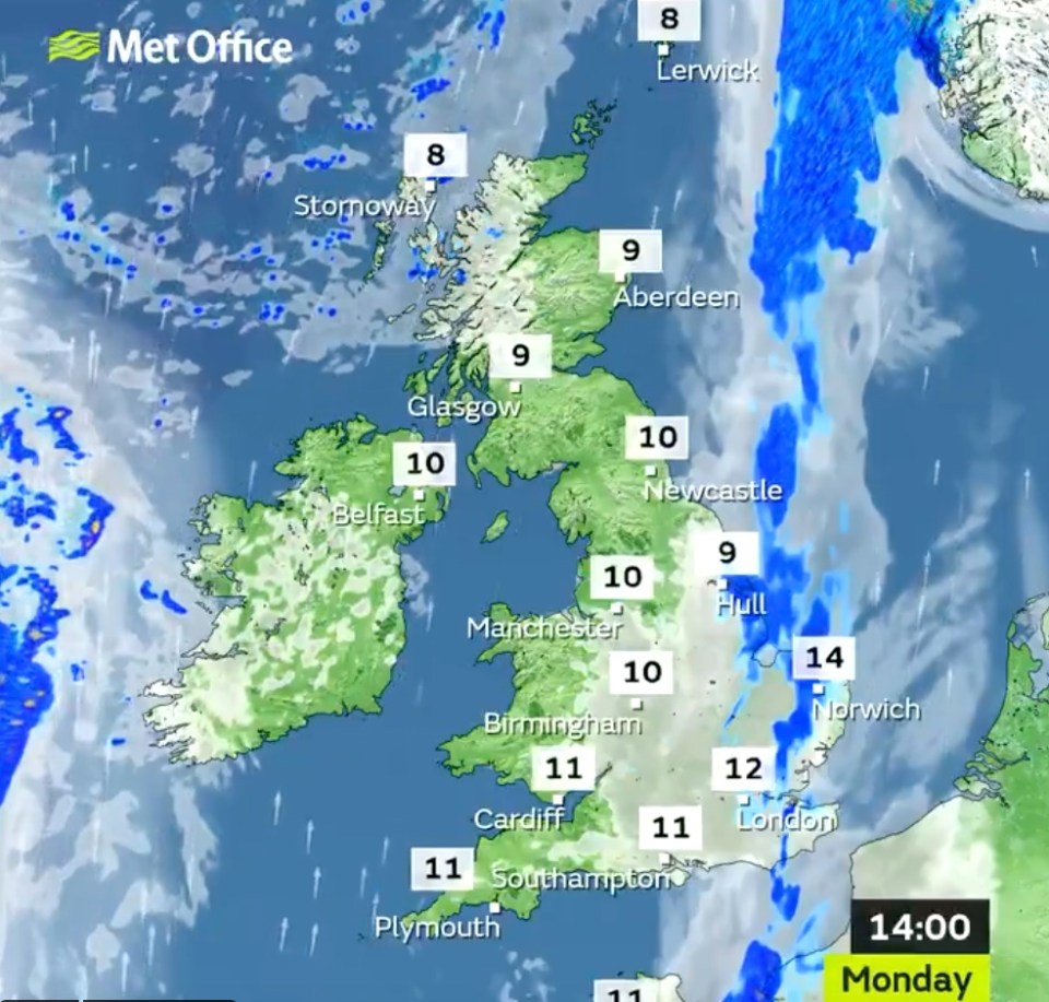 Western parts of the UK will see some sunshine this afternoon