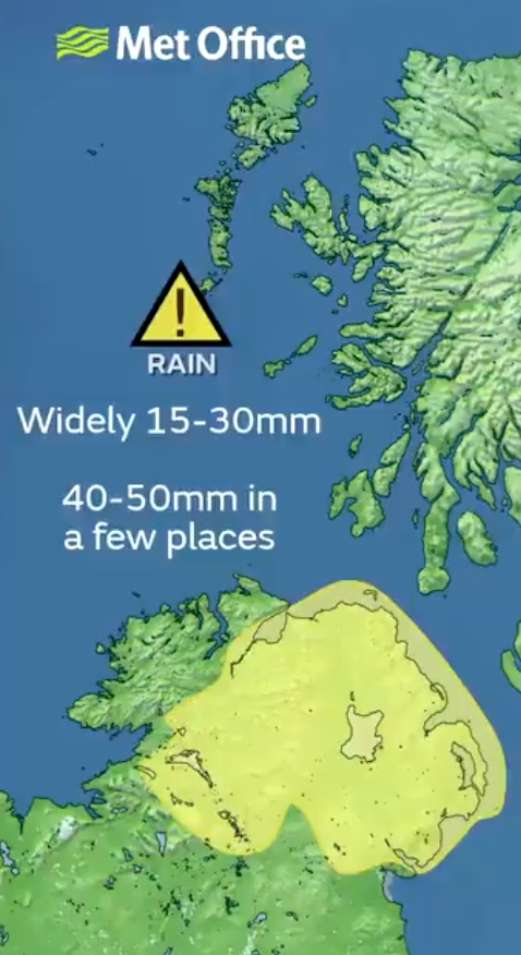 All of Northern Ireland is covered by the yellow weather warning