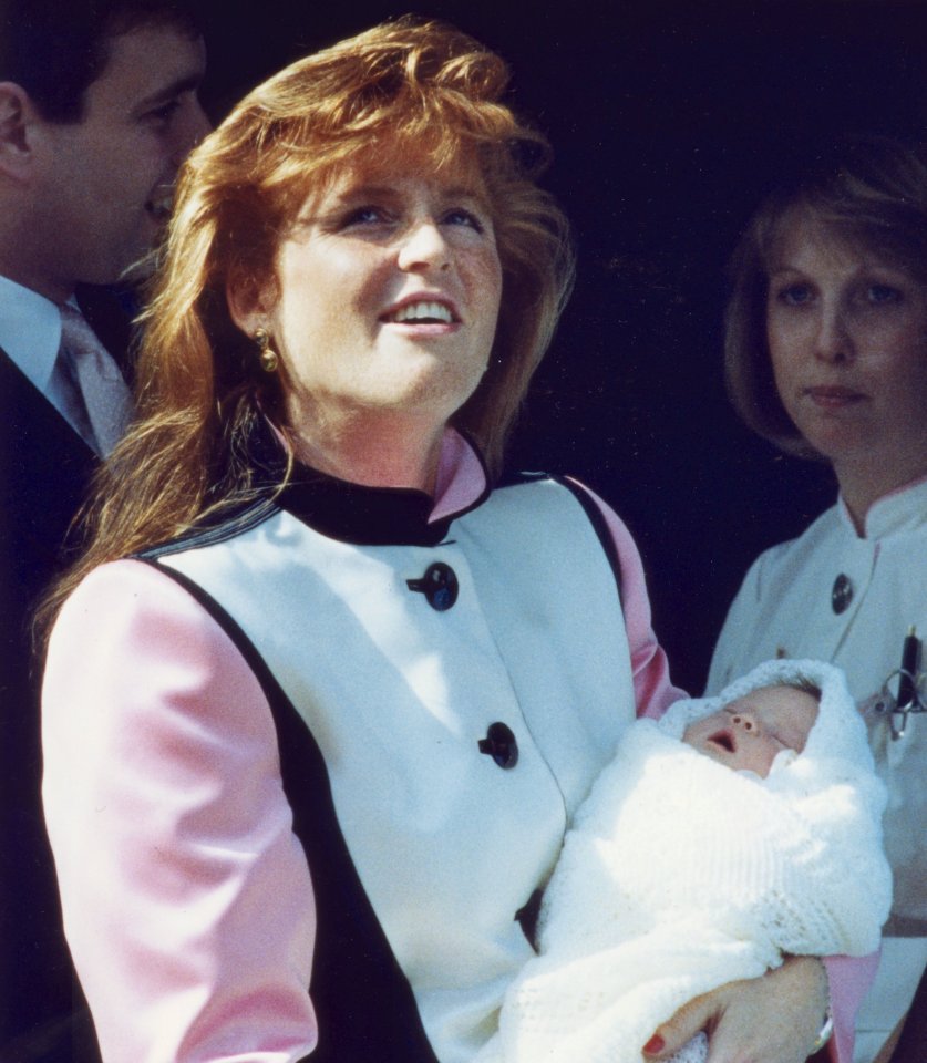 The Duchess of York pictured leaving the Portland Hospital with Eugenie