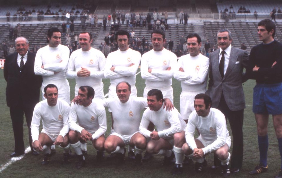 The defender (back row, third from left) won two European Cups with Real Madrid