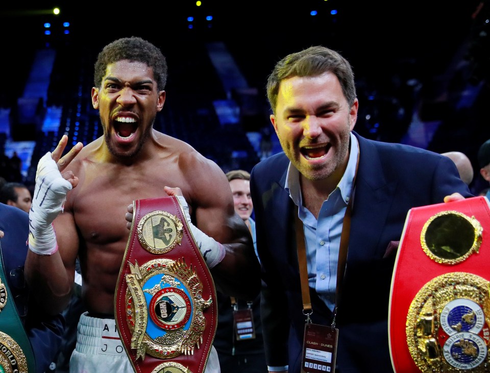 Anthony Joshua pictured with promoter Eddie Hearn