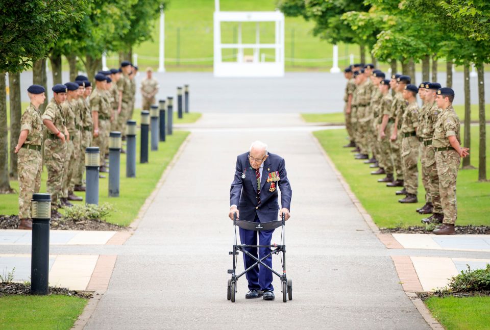 Captain Sir Tom Moore during a visit to the Army Foundation College in Harrogate, North Yorkshire as part of his role as Honorary Colonel